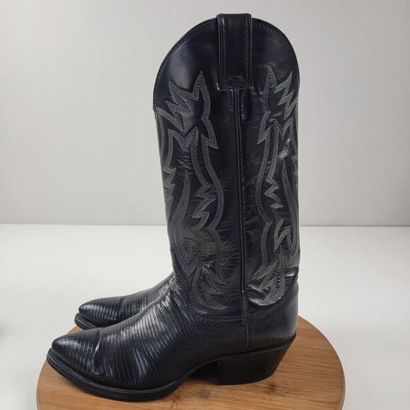 Justin Black Teju Lizard Exotic Skin Western Boots 9302 Women's Size 6.5 D USA - Picture 2 of 16